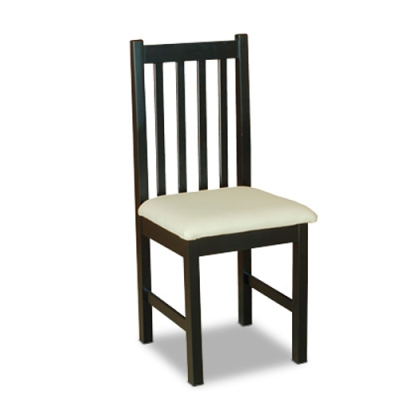 Silla De Madera Oriental Con Asiento Tapizado Blanco Y Tinte Color Wengue.