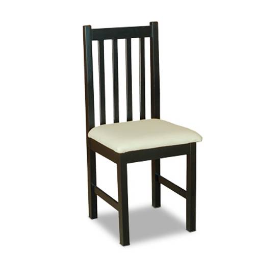 Silla De Madera Oriental Con Asiento Tapizado Blanco Y Tinte Color Wengue.
