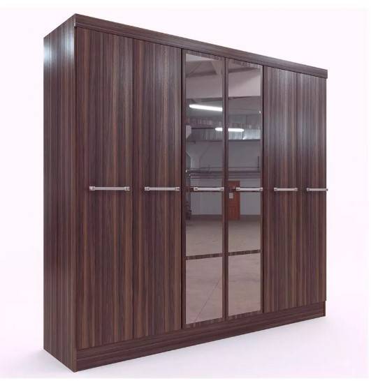 Placard Delos 6P 3C Dl350 205X220X52 2Ptas Centrales C/8 Espejos Rn C/Roble Nat
