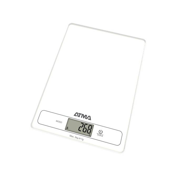 Balanza Cocina Atma Bcat21Vwp Digital Vidrio Templado Blanco Capac. 3Kg.