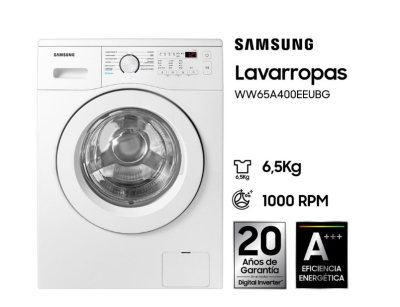 Lavarropa Samsung  Saww65A4000Ee C/Fron 6.5Kg 1000Rpm  Blanco Inverter