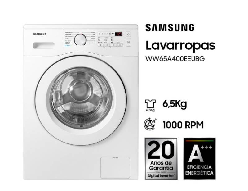 Lavarropa Samsung  Saww65A4000Ee C/Fron 6.5Kg 1000Rpm  Blanco Inverter