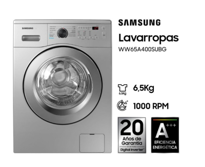 Lavarropa Samsung  Saww65A4000S C/Fron 6.5Kg 1000Rpm Silver Inverter