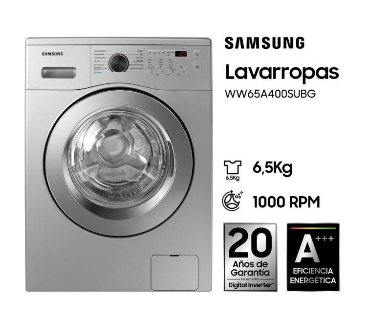 Lavarropa Samsung  Saww65A4000S C/Fron 6.5Kg 1000Rpm Silver Inverter