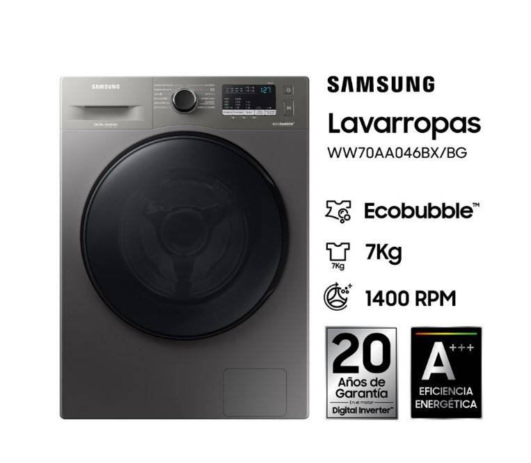 Lavarropa Samsung  Saww70Aa46Bx C/Fron 7 Kg 1400Rpm Silver Inverter