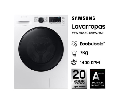 Lavarropa Samsung  Saww70Aa46Bw C/Fron 7 Kg 1400Rpm Blanco Inverter