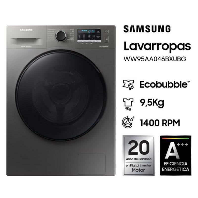 Lavarropa Samsung  Saww95Aa046Bxubg C/Fron 9,5 Kg 1400Rpm Inox Inverter