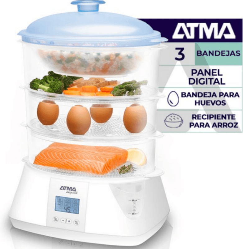 Vaporera Atma Va8121P C/Tres Bandejas/Panel Digital