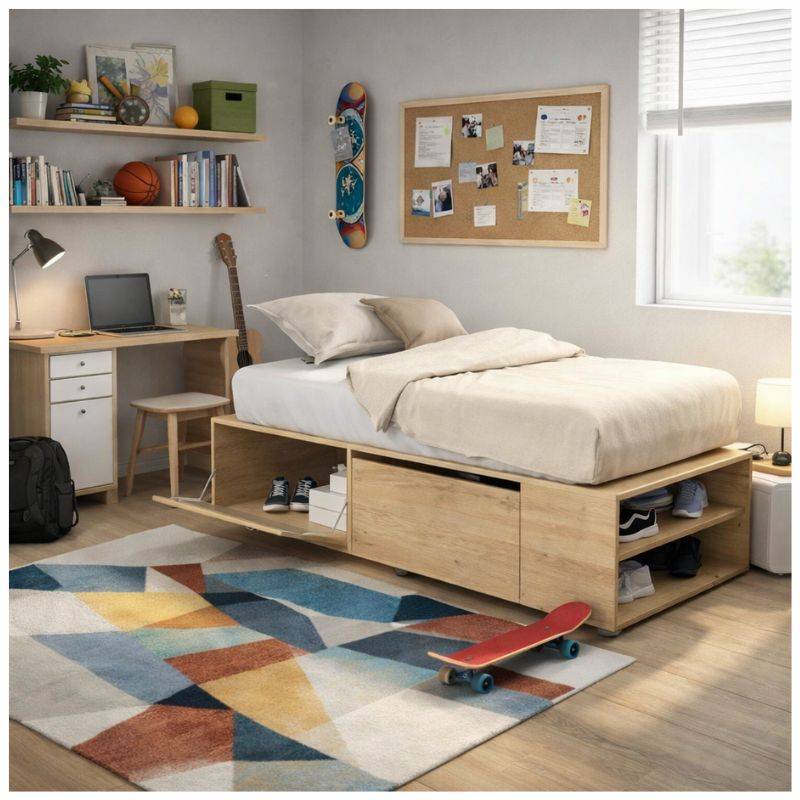 Sommier Delos Box Con Cajones Mod. Dld06 1 Plaza Color Pc Pino Cas