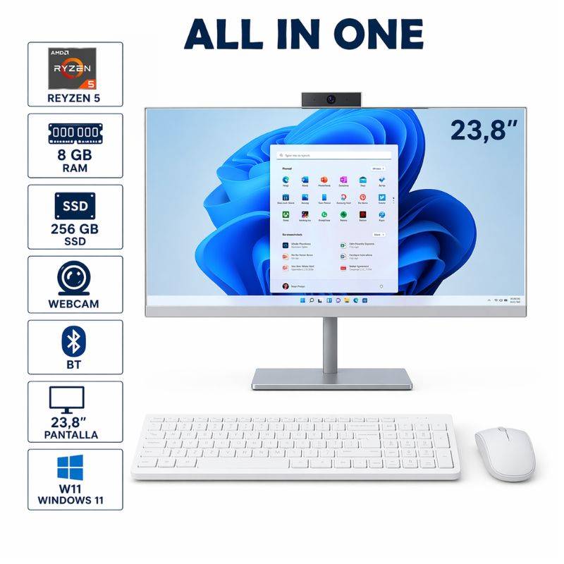 Pc All In One Kelyx Ryzen 5 7535U 8Gb Ram/256 Gb Ssd/Webcam/Wifi/Bt/ 23.8Ips Full/W11 Jkb