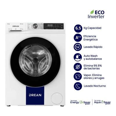 Lavarropa Drean Lfdr0610Isbo  6.5Kgs C/Frontal 1000Rpm Inverter Color Blanco