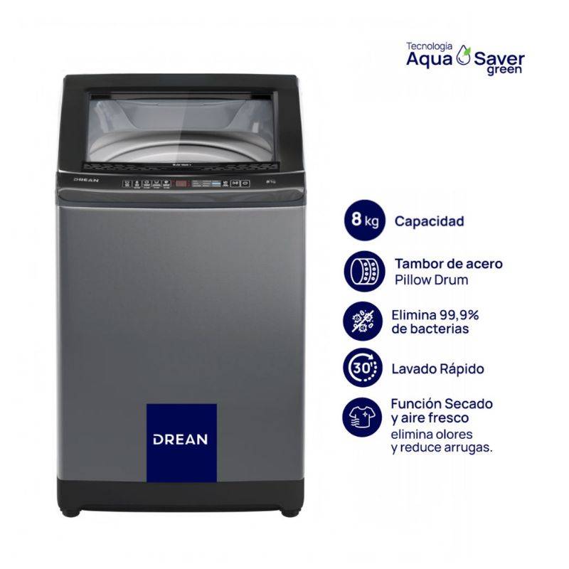 Lavarropa  Drean Lpdr0865Ilg 8 Kg 660 Rpm Carga Sup. Silver