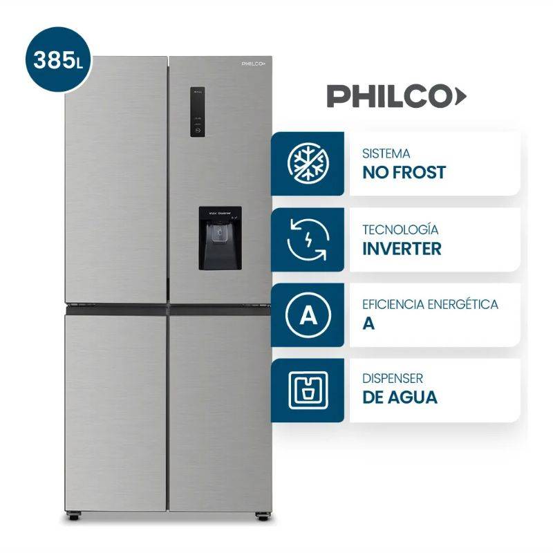 Hel Philco Phsb470Xd2 Sbs 4 Ptas 385L Inox Inverter C/Dispenser No Frost