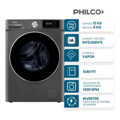Lavasecarropa Philco Phls128-2Tn 12 Kg / 8 Kg Inverter Inox