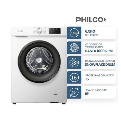 Lavarropa Philco Phlf6510B2 6.5 Kg 1000 Rpm Blanco C/Frontal