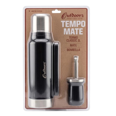 Termo Outdoors Ac. Inox 1 Ltro Kit + Mate C/Bombilla Color Negro Cod.03332